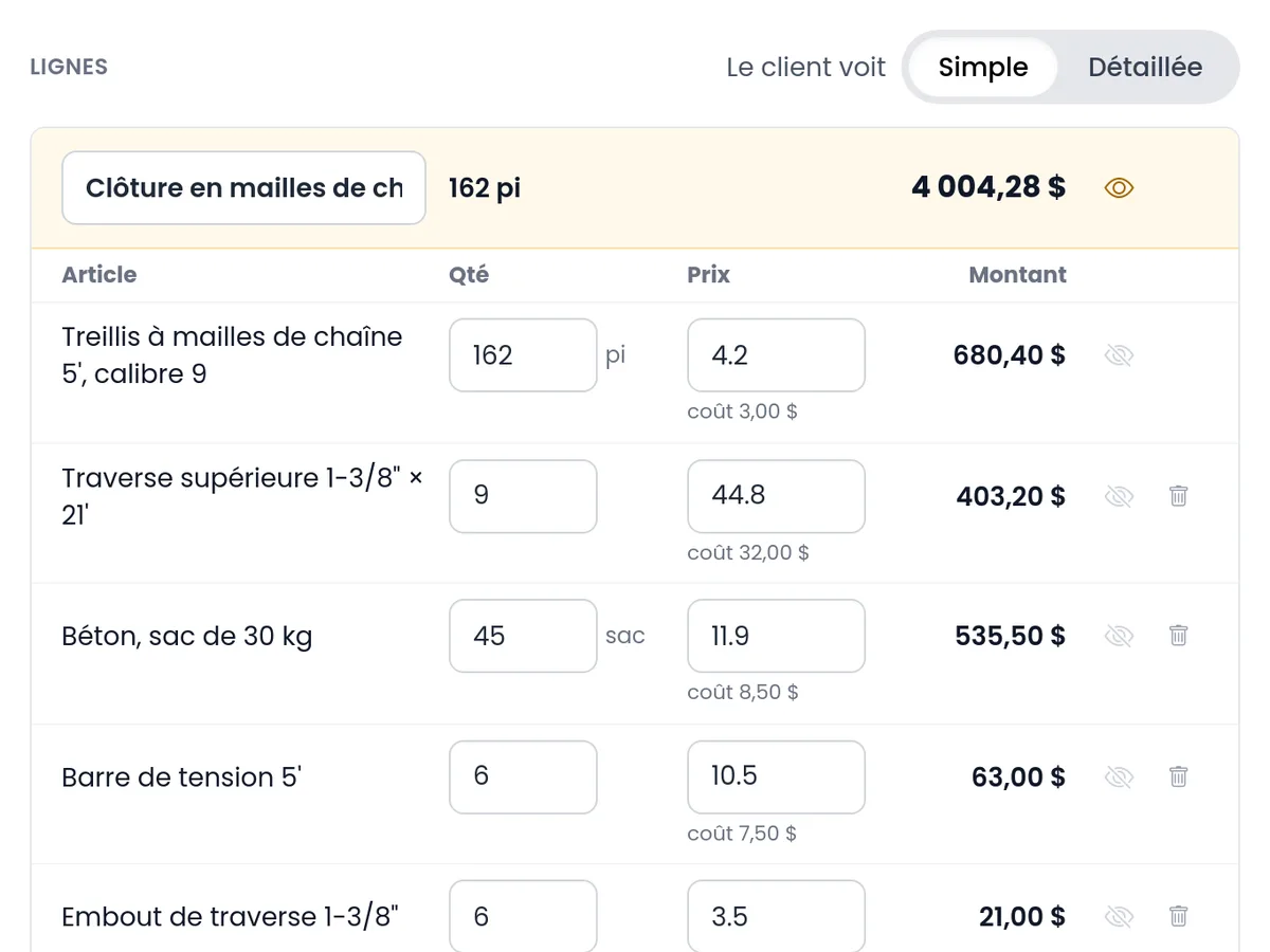 Une nouvelle soumission remplie à partir du dessin