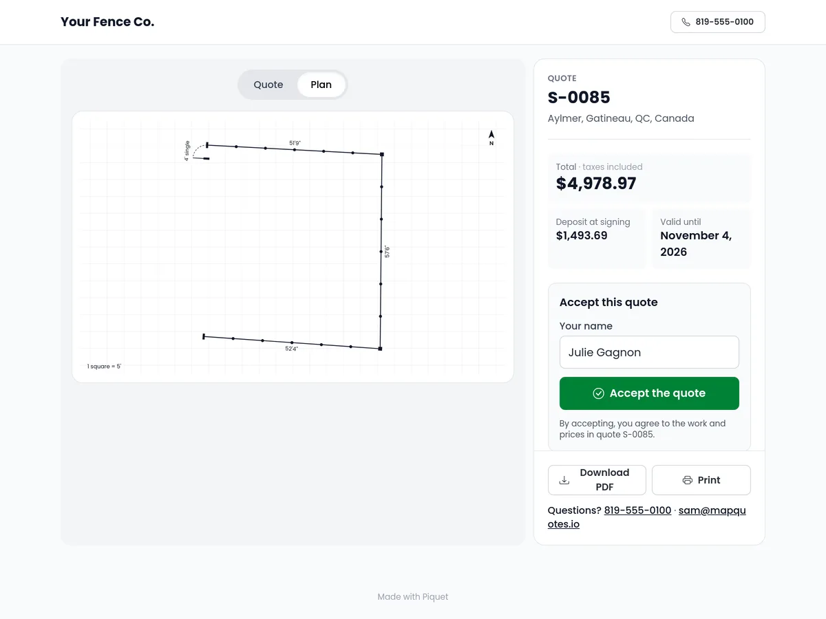 The fence plan on the customer's page